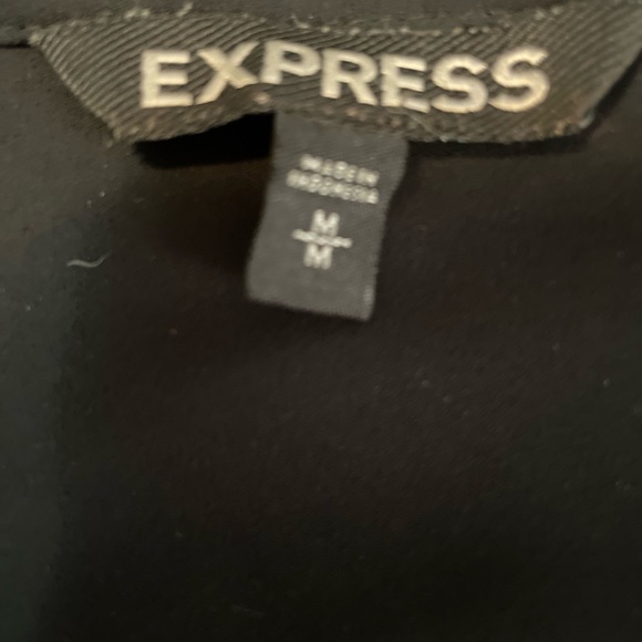 Express Black Sheer V Tie String, Button up Sleeve Blouse, Women’s M - Picture 2 of 6